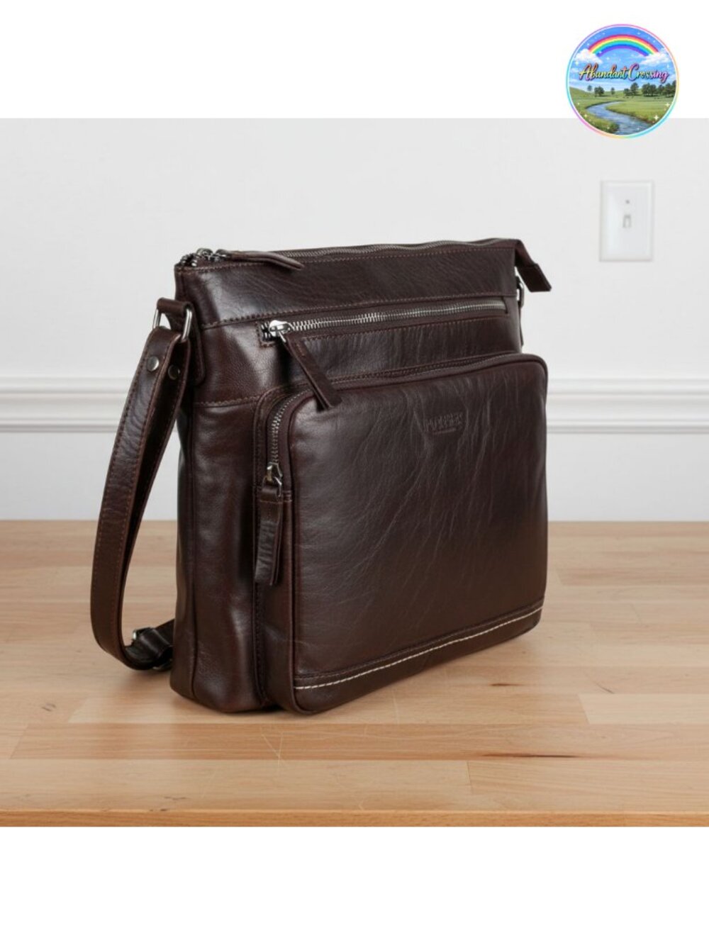 Genuine Leather Extra-Large Crossbody Bag Triple-Zip Shoulder Purse